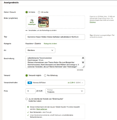 Screenshot Kleinanzeigen